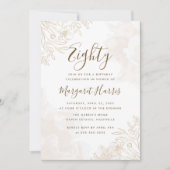 ゴールド フローラル リーフ ボーダー 80歳 八十誕生日 招待状 (正面)