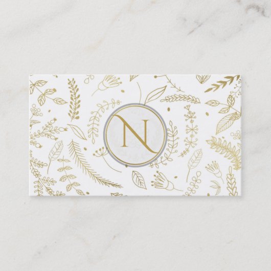 ゴールド フローラル リーフ ラスティック ウェディング ボタニカル 名刺 (正面)