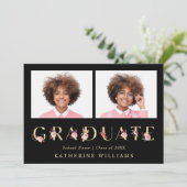 ゴールド フローラル レター 卒業パーティー フォト 招待状 (スタンド正面)