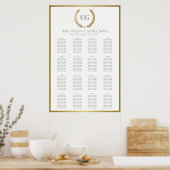 ゴールド フローラル ローレル リース ウェディング シーティング チャート (キッチン)