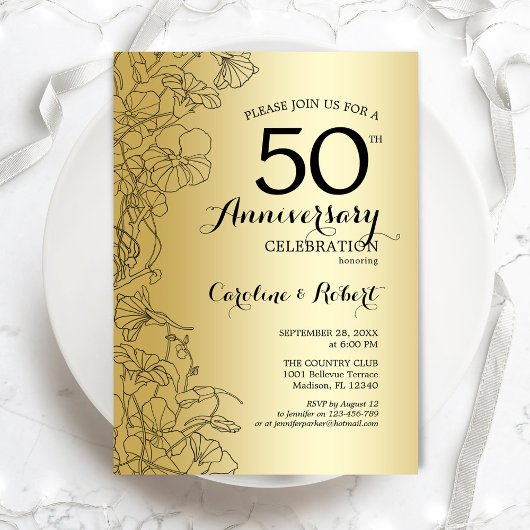 ゴールド フローラル 50周年記念 招待状