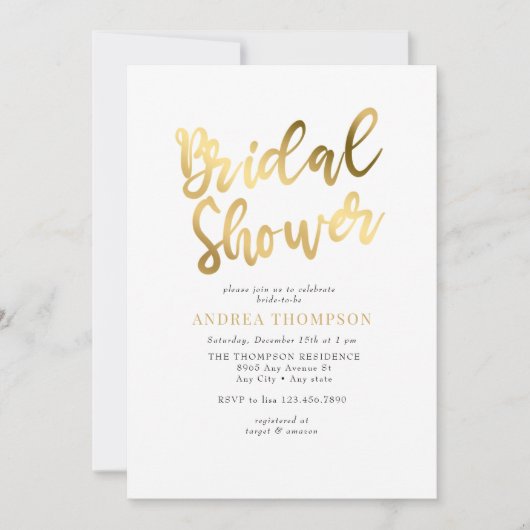 ゴールド ブライダルシャワー 招待状 (正面)