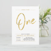 ゴールド | ブラシレタリング ワン 1歳の誕生日パーティー 招待状 (スタンド正面)