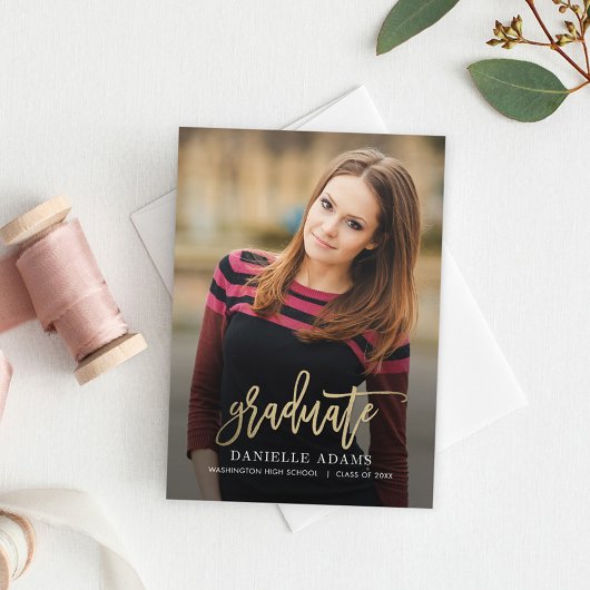 ゴールド ブラシ 編集可能 カラー 卒業おめでとうカード 案内状