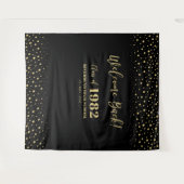 ゴールド＆ブラックのコンフェッティクラス再会パーティーバックドロップ タペストリー (正面(横))