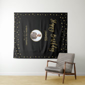ゴールド＆ブラックのコンフェッティ | 誕生日おめでとうフォト タペストリー (インサイチュ(横))