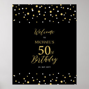 ゴールド&ブラックのコンフェッティ 50歳の誕生日パーティーへようこそ ポスター