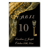 ゴールド＆ブラックのハロウィンウェディングにゴールドスカルキーのタブ テーブルナンバー (正面)