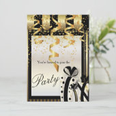 ゴールド&ブラックのパーティー・セレブレーション招待状 招待状 (スタンド正面)
