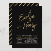 ゴールド&ブラックのモダンなパーティー招待状(あらゆる機会に) 招待状 (正面/裏面)