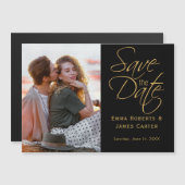 ゴールド＆ブラックの写真付きSave the Dateマグネット マグネット招待状 (正面/裏面)
