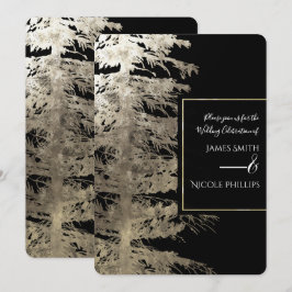 ゴールド＆ブラックの輝く松の木のクラシックな森のウェディング 招待状