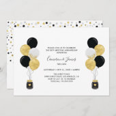 ゴールド＆ブラックの風船 50周年記念 結婚式 招待状 (正面/裏面)