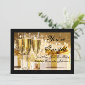 ゴールド/ブラックシャンパン 新年のお祝いパーティー 招待状 (スタンド正面)