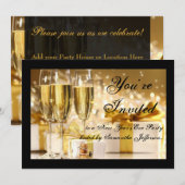 ゴールド/ブラックシャンパン 新年のお祝いパーティー 招待状 (正面/裏面)