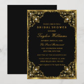 ゴールド ブラックパール ヴィンテージ グラマー ブライダルシャワー 招待状 (正面/裏面)