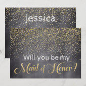 ゴールド＆ブラックボード  私のメイド・オブ・オナーになってくれる？ 招待状 (正面/裏面)