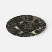 ゴールド＆ブラックローズ グラム エレガント おしゃれ パーティー ペーパープレート (アングル)