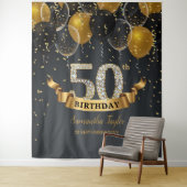 ゴールド ブラック風船 ダイヤモンド 50歳の誕生日パーティー タペストリー (インサイチュ)