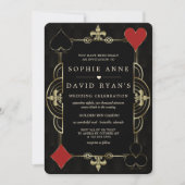 ゴールド ブラック アールデコ カジノ ベガス ポーカー ウェディング 招待状 (正面)