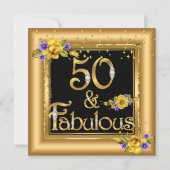 ゴールド ブラック イエロー 50歳の誕生日パーティー 招待状 (正面)