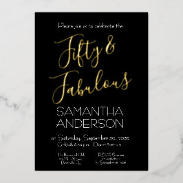 ゴールド ブラック エレガント 50 & ファビュラス 誕生日パーティー 箔招待状