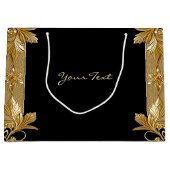 ゴールド ブラック オルネイト フローラル ギフト バッグ ラージペーパーバッグ (正面)