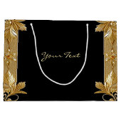 ゴールド ブラック オルネイト フローラル ギフト バッグ ラージペーパーバッグ (裏面)