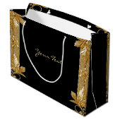 ゴールド ブラック オルネイト フローラル ギフト バッグ ラージペーパーバッグ (裏面アングル)