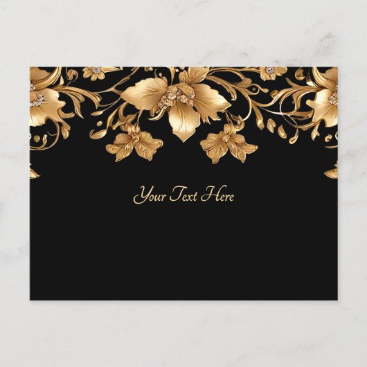 ゴールド ブラック オルネイト フローラル ポストカード (正面)