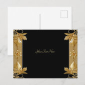 ゴールド ブラック オルネイト フローラル ポストカード (正面/裏面)