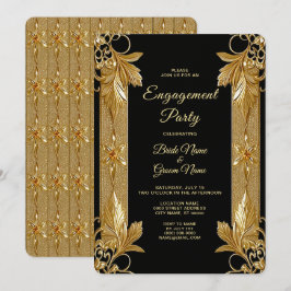 ゴールド ブラック オルネイト フローラル 婚約招待状 招待状
