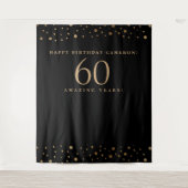 ゴールド ブラック カスタマイズ可能 誕生日60周年 おめでとう タペストリー (正面)