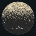 ゴールド ブラック ガーリー グリッター スパークル モノグラム ネーム ラウンドシール<br><div class="desc">ゴールド スパークル グリッター ブラシ メタル モノグラム ネーム &イニシャル パーティー ステッカー 住所ラベル。ラグジュアリーでおしゃれなスタイルが好きな人への、スイート16の誕生日、結婚式、ブライズシャワー、結婚記念日、ベビーシャワー、バチェロレッテパーティーのギフトにぴったり。</div>