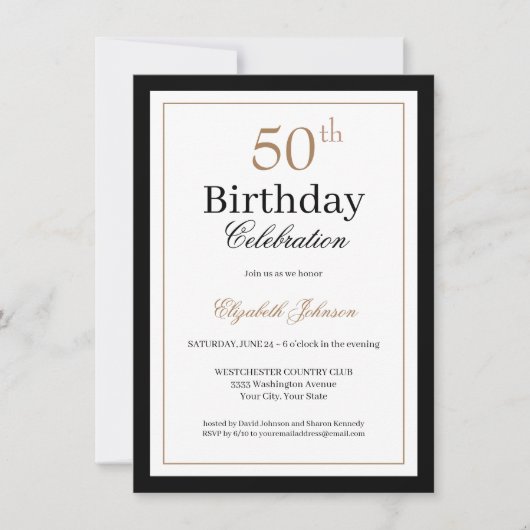 ゴールド ブラック クラシック 50歳の誕生日パーティー 招待状 (正面)