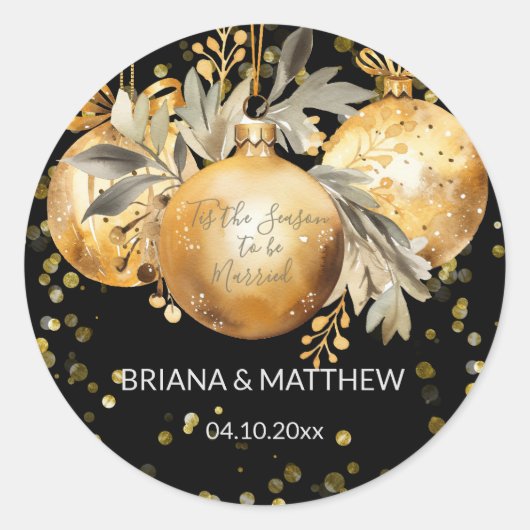 ゴールド ブラック クリスマス ウェディング シール (正面)
