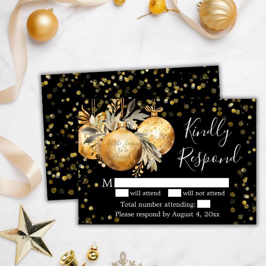 ゴールド ブラック クリスマス ウェディング RSVP カード