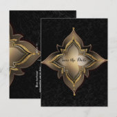 ゴールド ブラック グラム エキゾチック フラワー セーブ ザ デート 案内ポストカード (正面/裏面)