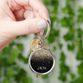 ゴールド ブラック グリッター ガーリー モノグラムイニシャル キーホルダー (手)