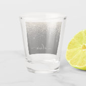 ゴールド ブラック グリッター スクリプト モノグラム ガーリー ネーム ショットグラス (裏面)