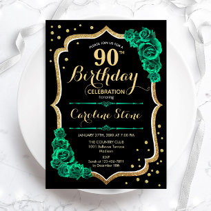 ゴールド ブラック グリーン ローズ 90歳の誕生日 招待状