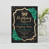 ゴールド ブラック グリーン ローズ 90歳の誕生日 招待状 (スタンド正面)