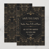 ゴールド ブラック グレートギャツビー 20年代 ウェディング セーブ・ザ・デート 招待状 (正面/裏面)