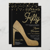 ゴールド ブラック コンフェッティ フォーマル サプライズ 50歳の誕生日 招待状 (正面/裏面)