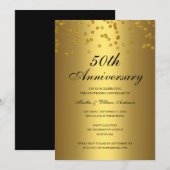 ゴールド ブラック コンフェッティ 50周年 結婚記念日 招待状 (正面/裏面)