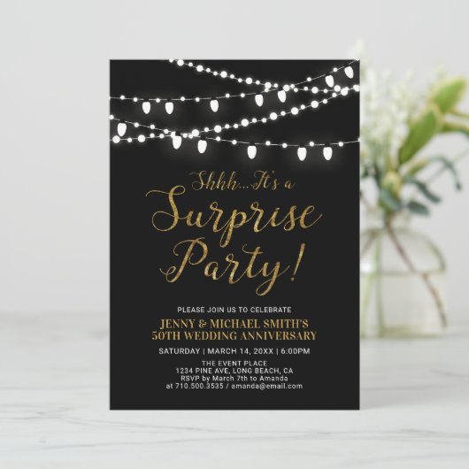 ゴールド&ブラック | サプライズ50周年結婚記念日 招待状 (スタンド正面)