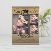 ゴールド ブラック スパークル 卒業 卒園パーティー フォト 招待状 (スタンド正面)