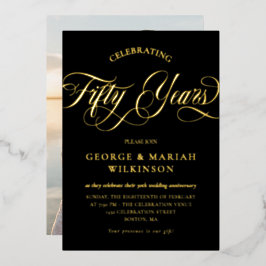 ゴールド ブラック スワイリー スクリプト 50周年 結婚記念日 箔招待状