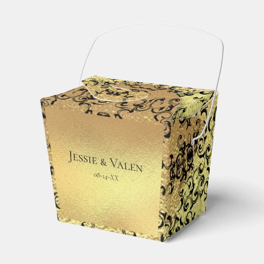 ゴールド＆ブラック スワール ゴシック ウェディング フェイバーボックス (正面サイド)