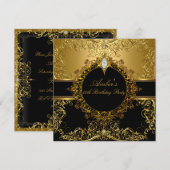 ゴールド＆ブラック スワール 誕生日パーティー 招待状 (正面/裏面)